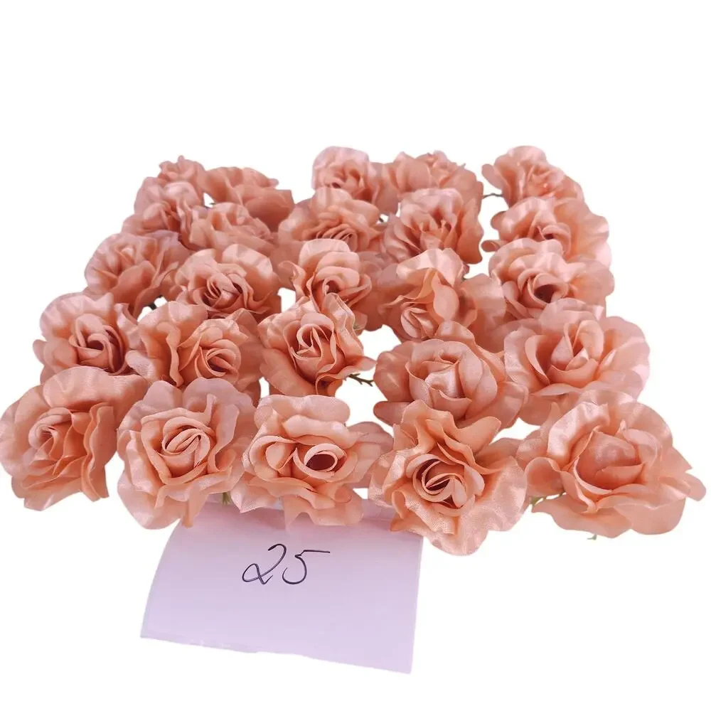 25 Peach Orange Satin Rose Heads Stemless Wedding Floral Craft DIY 2.5in Flowers